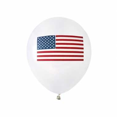 24x witte ballonnen met amerikaanse vlag/usa thema 23 cm kopen