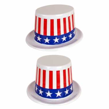 4x stuks plastic usa amerikaanse thema hoed met stars and stripes kopen