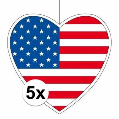 Amerikaanse 5x amerika hangdecoratie harten 28 cm kopen