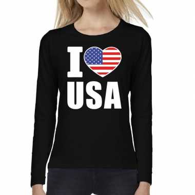 Amerikaanse i love usa long sleeve t-shirt zwart voor dames kopen