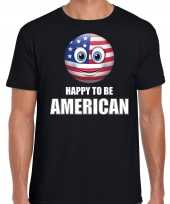 Amerikaanse amerika emoticon happy to be american landen t-shirt zwart heren kopen