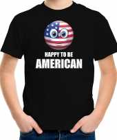 Amerikaanse amerika emoticon happy to be american landen t-shirt zwart kinderen kopen