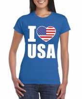 Amerikaanse blauw i love usa amerika fan shirt dames kopen